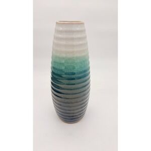 Pre-owned Apropos Home Collection Ceramic Vase Aqua Ribbed 11.5 Inch Tall